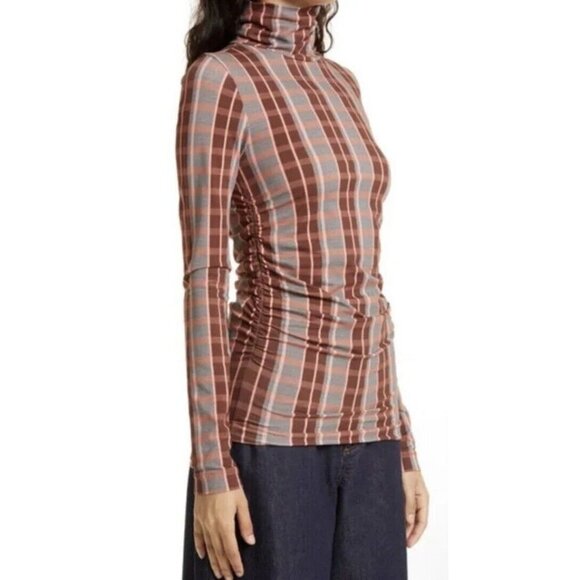 Tanya Taylor Sz L Top Turtleneck Neck Gray Caramel Corpcore Designer Boho Retro - Picture 2 of 6
